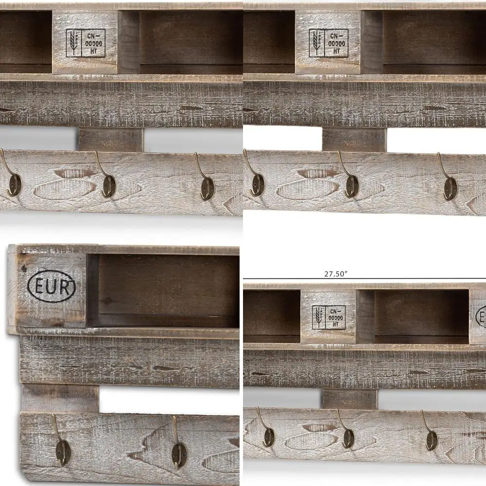 

Rustic Grey Oak Wall-Mounted Coat Rack with Shelves by Ferguson Vintage