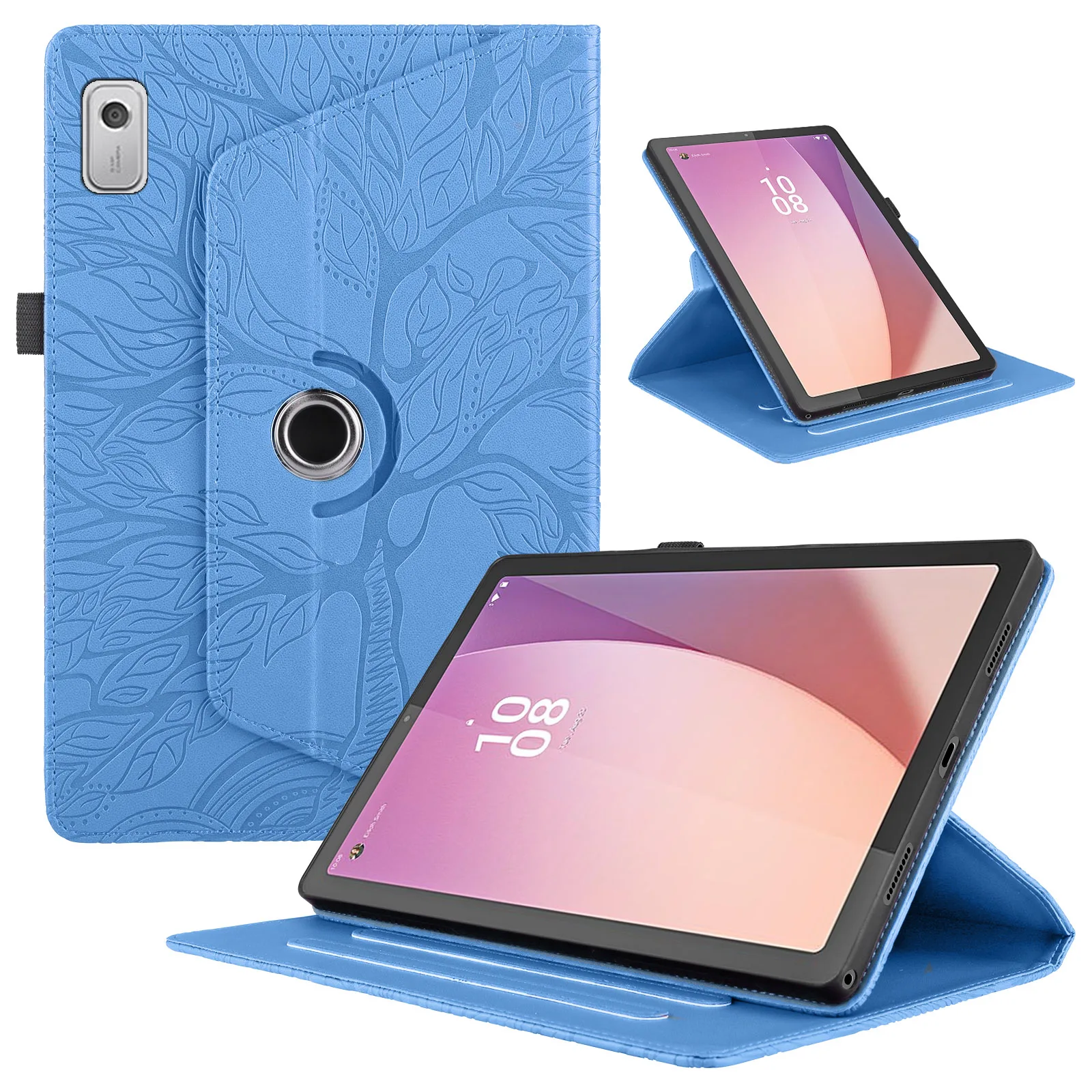 For Lenovo Tab M9 / Qitian K9 Case 9 inch TB-310FU/XU Silicone Soft Shell Tree of Life Rotatable Style Leather Case