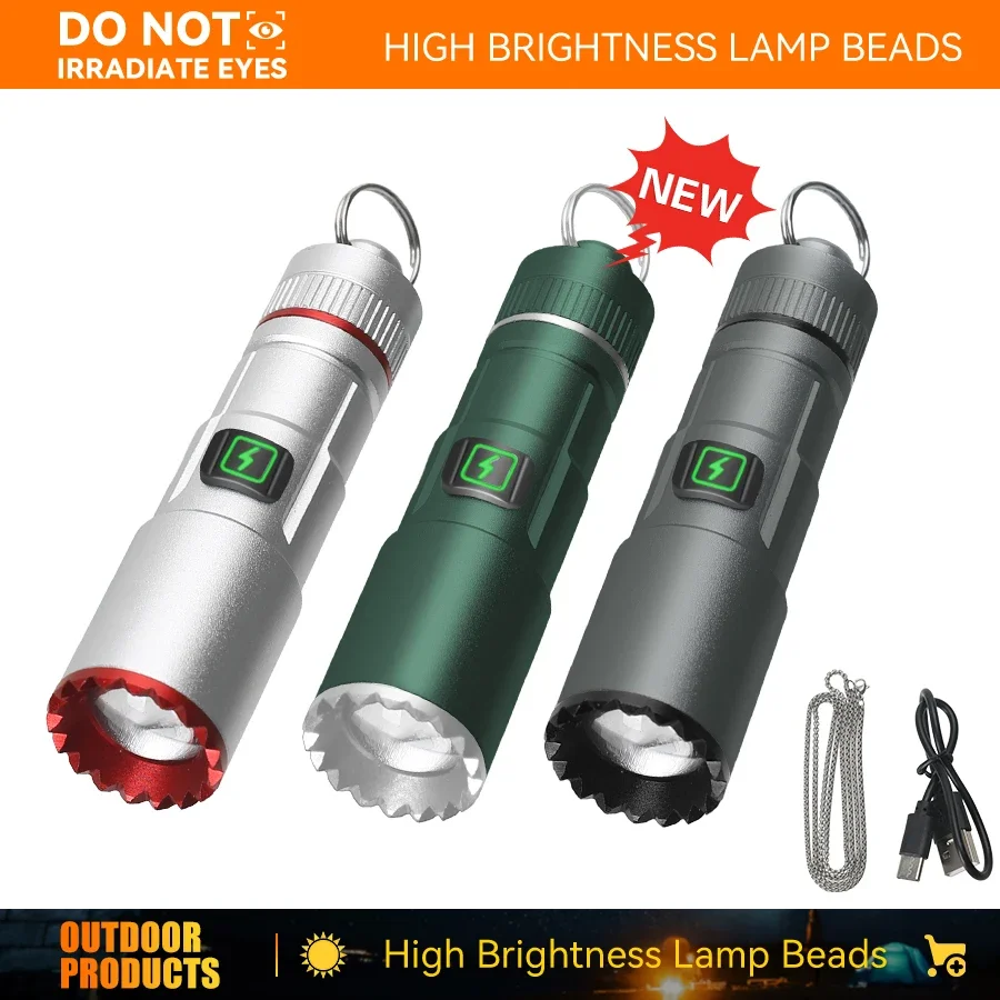 Ultra Bright LED Flashlight Rechargeable Mini Pocket Lanterna Power Zoom Torch Outdoor Camping Emergency Keychain Lighting Lamp