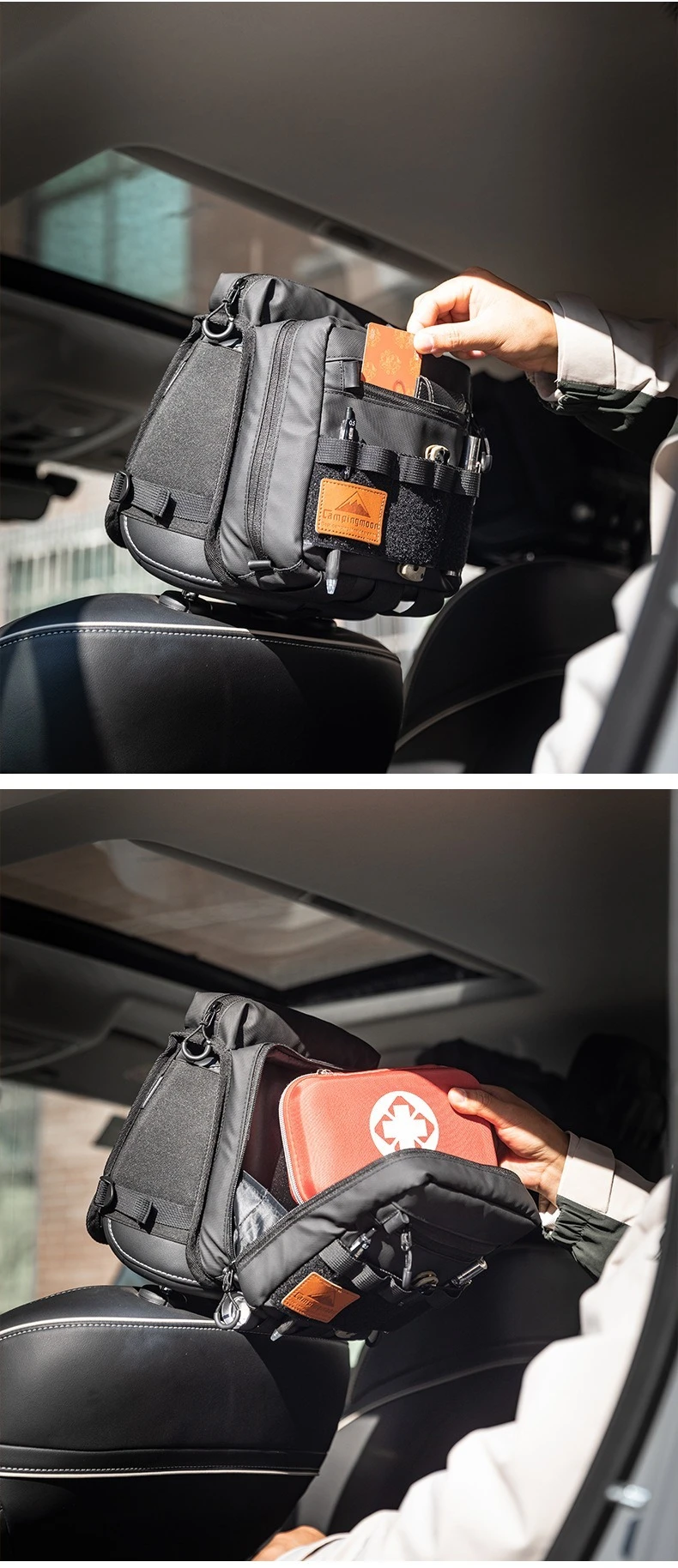 BK-PL Multifunktionale Kopfstützen-Tasche für Autositze mit Brillenfach und Integriertem Aufbewahrungsorganizer – Detail 9