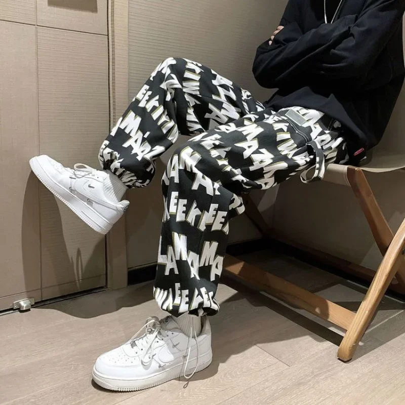 Pantaloni della tuta maschili pantaloni a gamba larga pantaloni della tuta dritti per uomo pantaloni Hip-hop nuovi articoli In pantaloni della tuta elastici Y2k Baggy