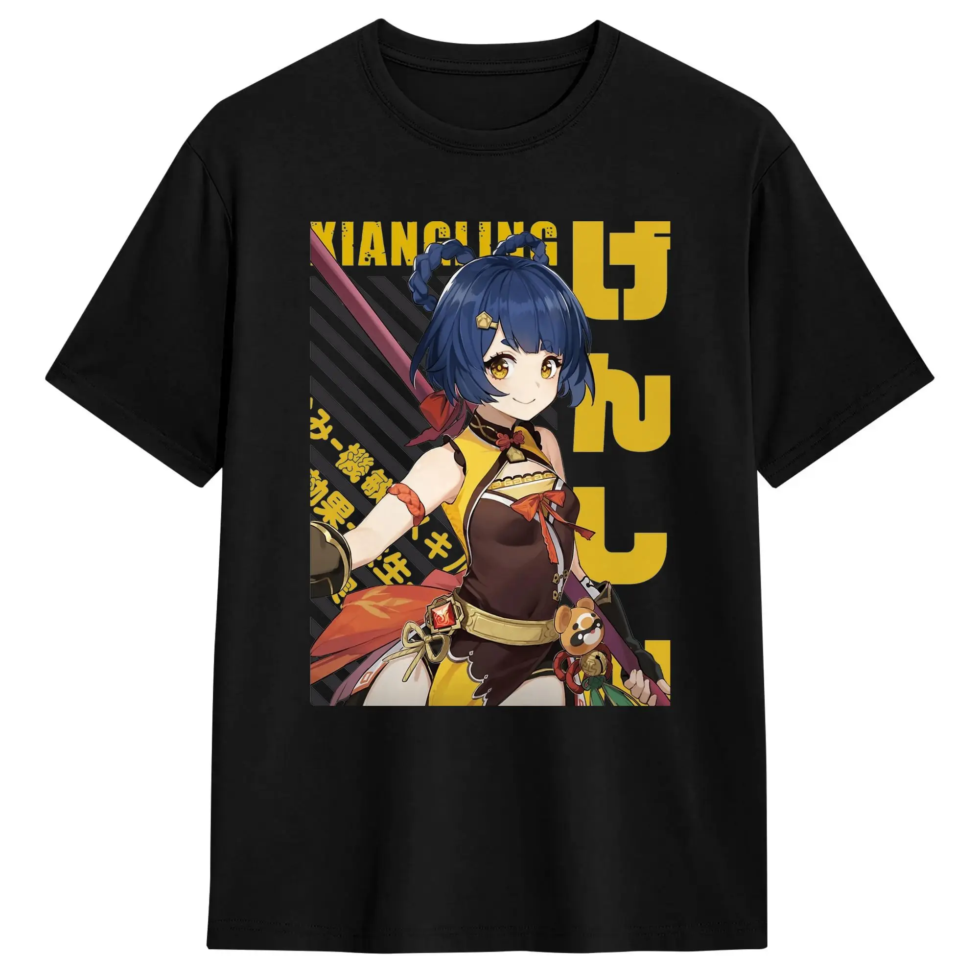 Camiseta Genshin Impact Xiangling para homens e mulheres, camiseta de algodão puro, gola redonda, manga curta, roupas plus size