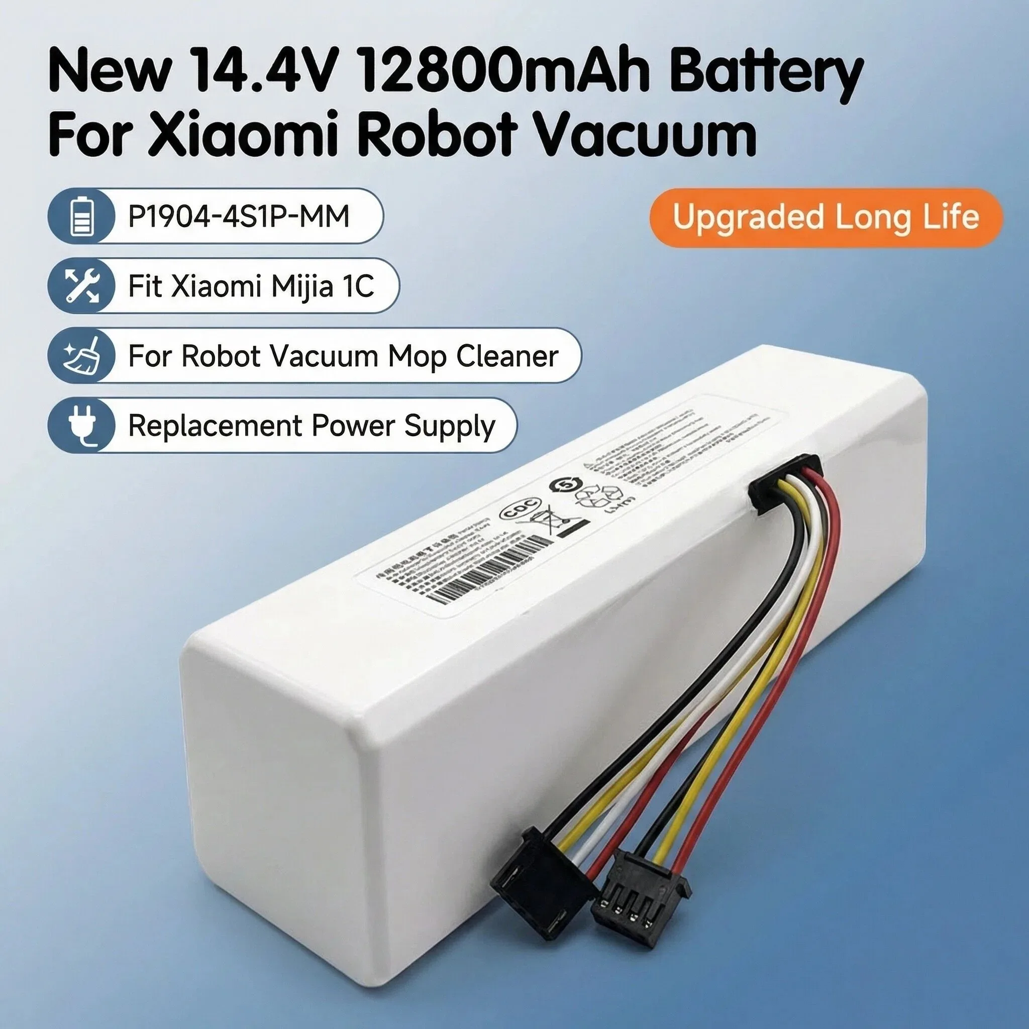 

New 14.4V 12800mAh P1904-4S1P-MM Battery For Xiaomi Mijia 1C STYTJ01ZHM Robot Vacuum Mop Cleaner