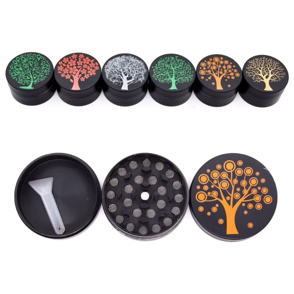 New 40*25MM Tree of Life Pattern Tobacco Grinder 3-Layer Zinc Alloy Hemp Grinder Herb Crusher Spice Shredder Smoking Accessories