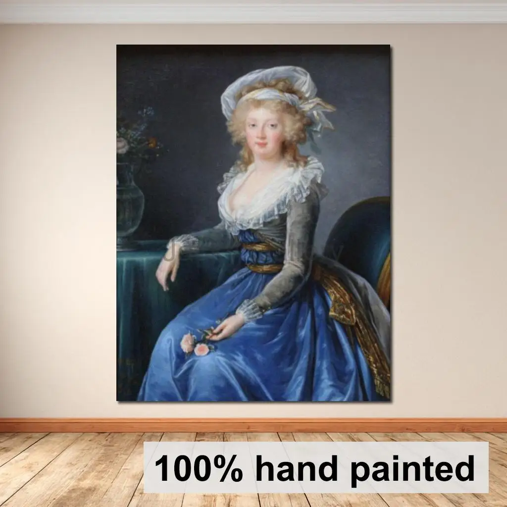 Pintura al Óleo Pintada a Mano de María Teresa de Nápoles, de Elisabeth Vigée Le Brun, Elegante Dama en Lienzo, Arte para Decoración de Hogar de Lujo
