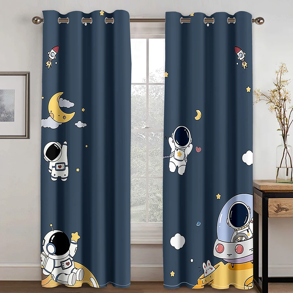 

Universe Curtains Outer Space Stars Galaxy Planet Rocket Pattern Room Darkening Window Panel Set for Living Room