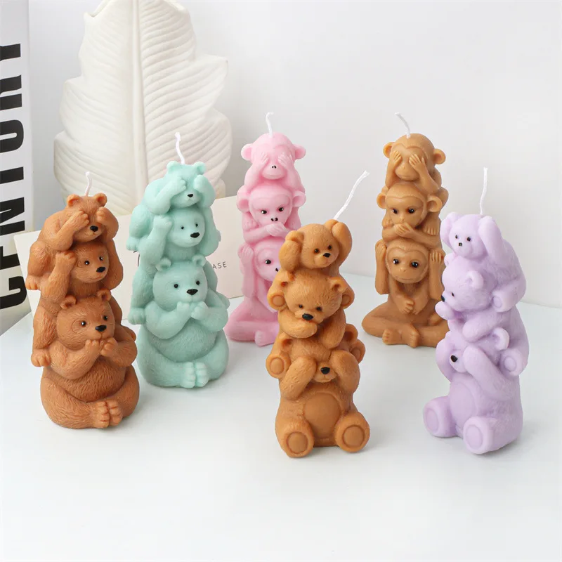 

Cute Animal Silicone Candle Molds DIY Plaster Making Supplies Overlapping Monkeys Bears and Rabbits Mousse Cake Easter Decor