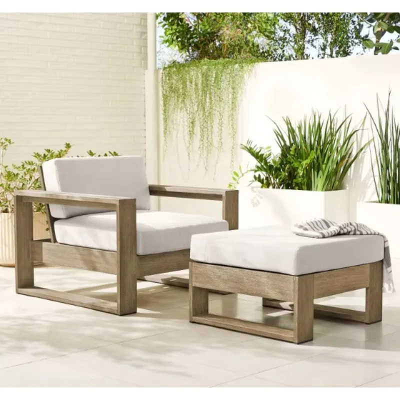 Acqualina Resort Residences Modern Teak Wood Eco-Friendly Outdoor Sun Lounger Chair Ottoman Cushions Tropical Design Villa Hotel