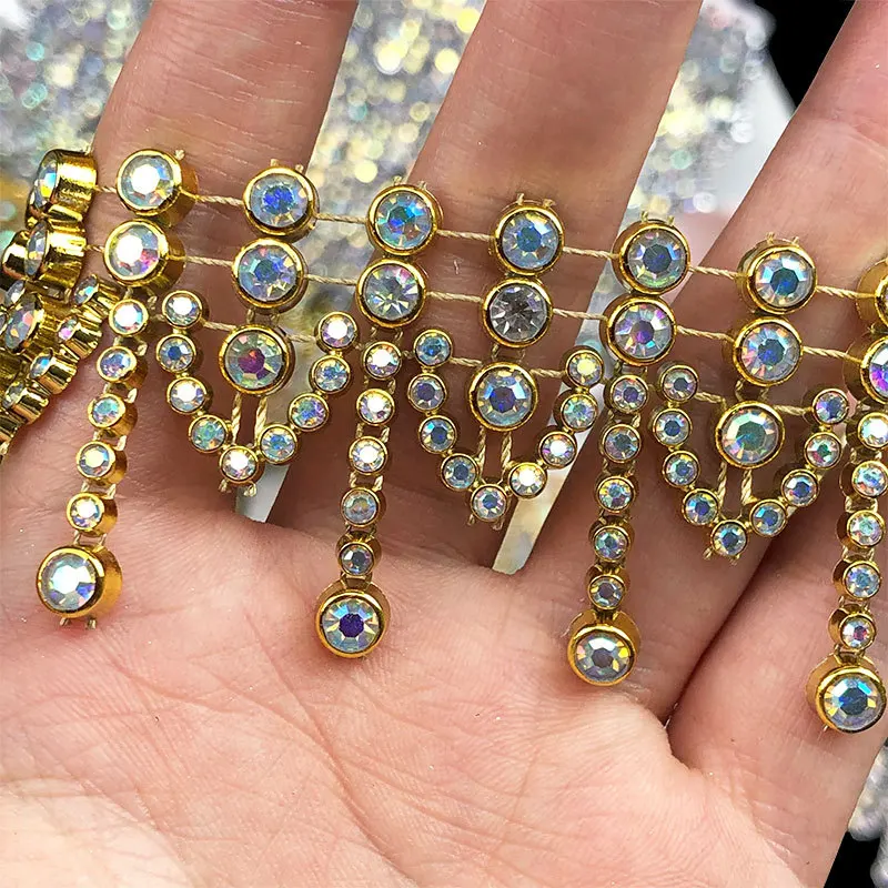 

4 Yards 3.5cm Wide Gold Sliver Rhinestone Fringe Chain Lace For Stage Performance Suits Wedding Dress DIY Sewing Accessories