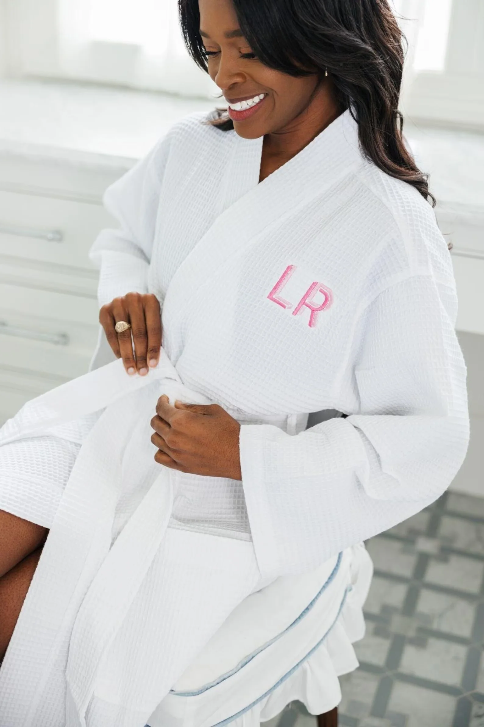 Embroidered Name Initials Monogram Waffle Knit Robe Custom Personalized Monogrammed Bathrobe Robe Wedding Mr and Mrs Robes