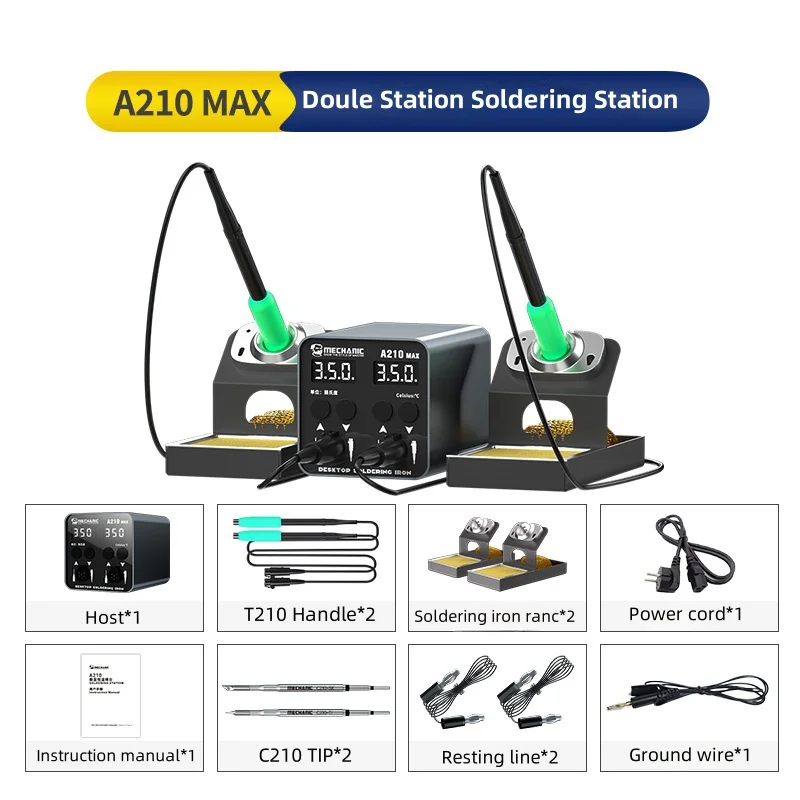 MECHANIC A210 MAX Desktop Soldering Station 100W Support T210 T12 Handle Constant Temperature for PCB Motherboard Welding Repair