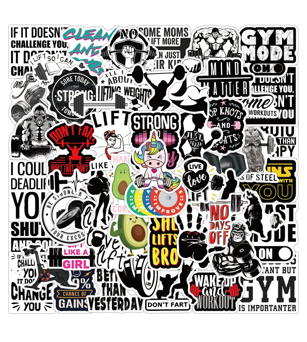 

50Pcs Inspirational Fitness Quote Stickers Motivational Phrase Cartoon Graffiti Decals for GYM Phone Sticker