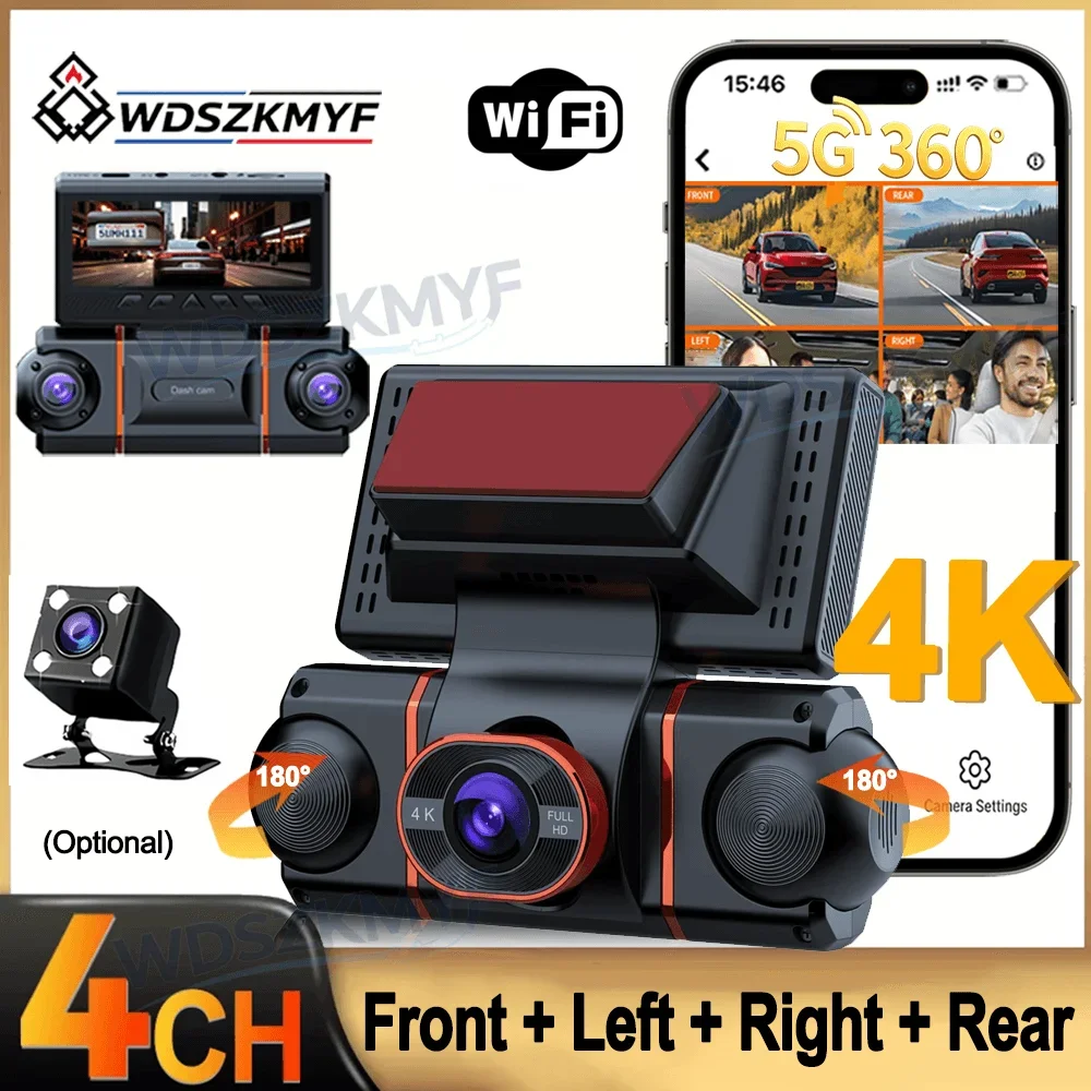 New UHD 4K Car Camera 360° Quad Lens WIFI 1080P*4CH dashcam 24H Parking Monitor G-Sensor Night Vision Car Security Accessory