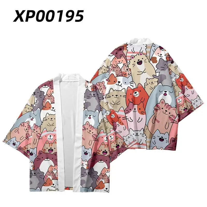 

Japanese Men Cute Cats Print Cardigan Shirt Asian Streetwear Robe Kimono And Pant Set Harakuju Samurai Costume Haori Yukata