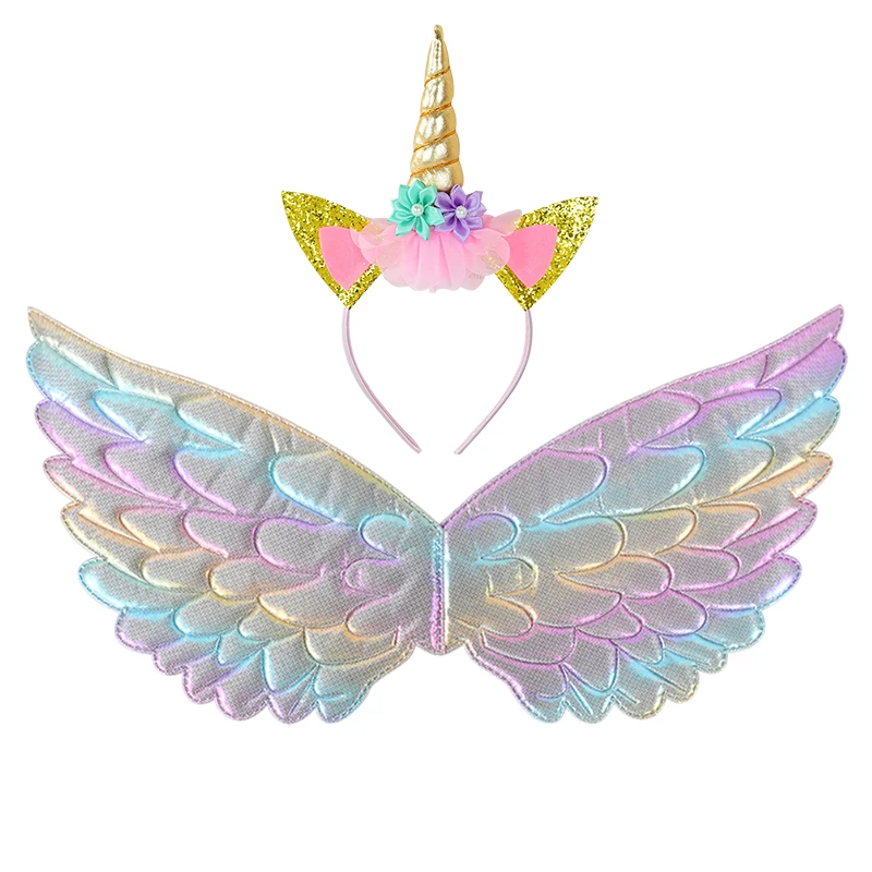 Unicorn Headband Fairy Angel Wings Unicorn Cosplay Props Wings Hairband For Kids Unicorn Theme Birthday Party Costume Decoration