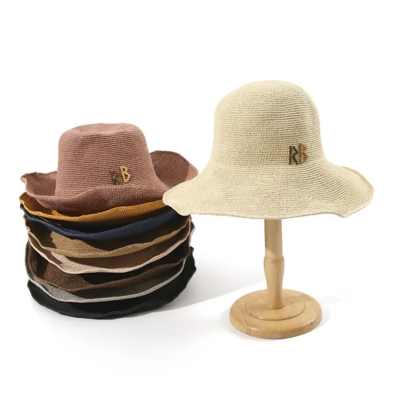 Unisex Summer Hand Crochet Foldable Straw Bucket Beach Hat