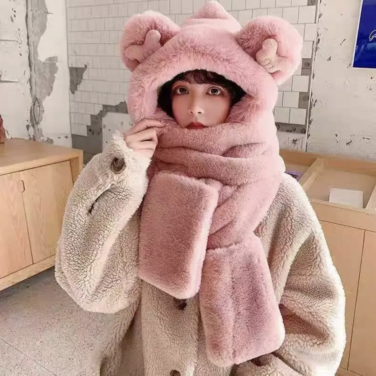 سميكة الدببة الضخمة الأذن دفئا قبعة وشاح قفازات مجموعة لطيف الحيوان نمط الخريف الشتاء الدافئة حماية قبعة ألياف البوليستر