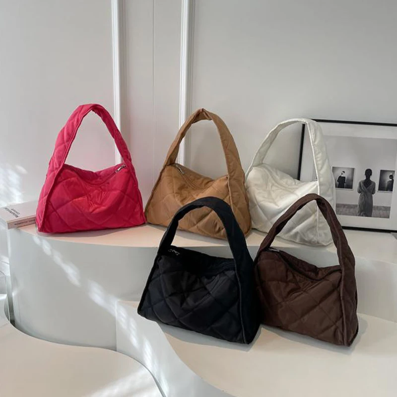 

Women's Cotton Cushion Armrest Bag Solid Color Zipper Large Capacity Women's Shopping Handbag