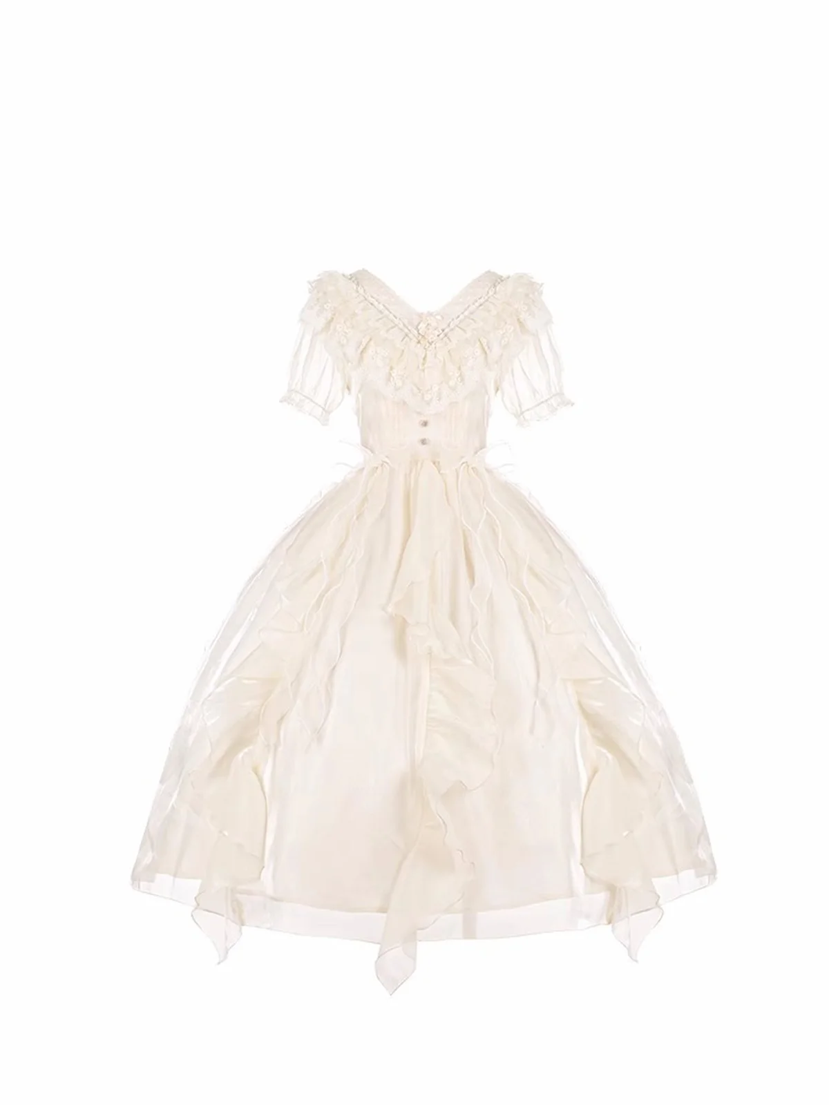 Robe Cosplay Lolita de Style Romantique Japonais pour Fille, Tenue Élégante à Volants, Couleur Unie, Col Claudine, Manches Bouffantes, Nministériels d Papillon et Ruban