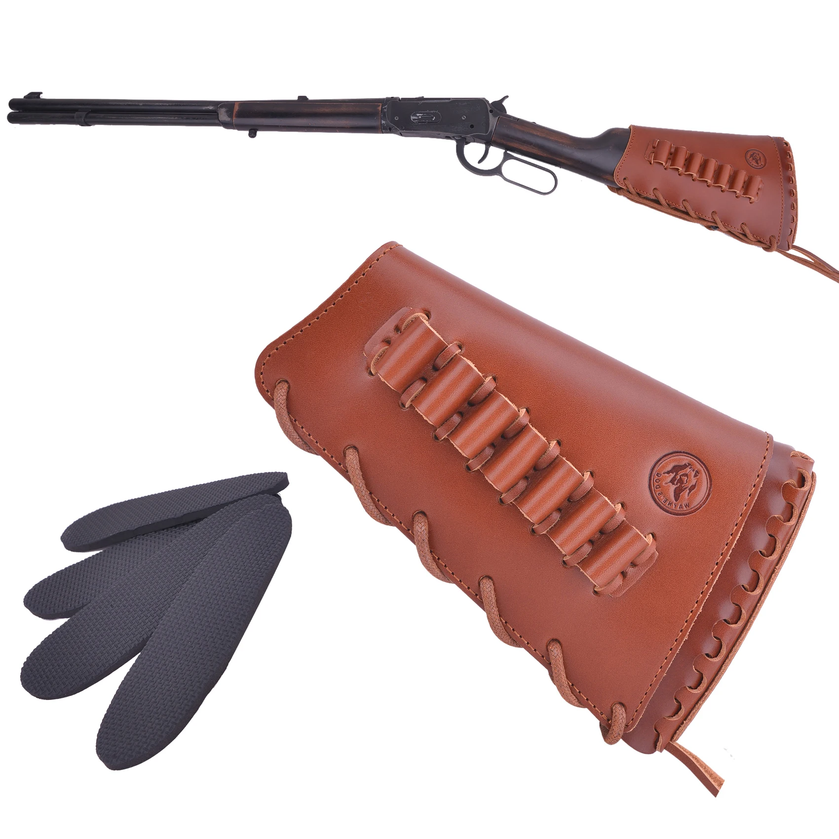 

New Grain Leather Gun Buttstock Gun Ammo Shell Holder Left Handed for .308 .30-06 .30/30 .357 .22LR 12GA 16GA 20GA