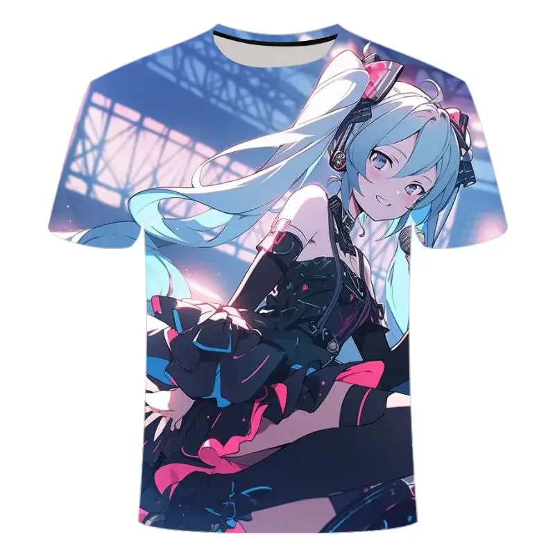 Anime Hatsune Miku lief en schattig, creatief printpatroon, modieus, zacht en comfortabel, huidvriendelijk T-shirt met korte mouwen