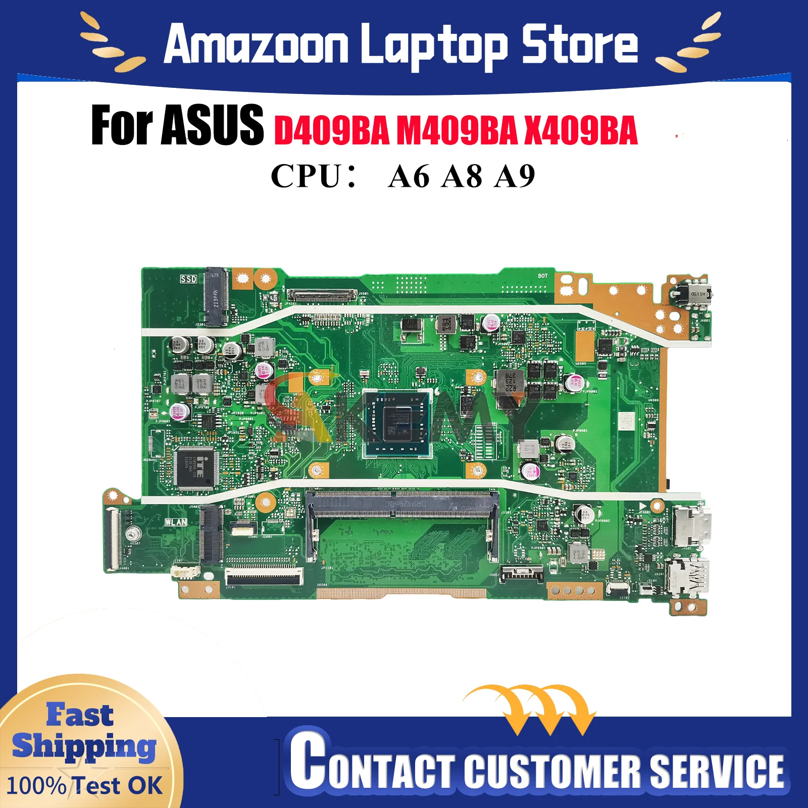 

X409BA Laptop Motherboard For ASUS VivoBook X409B D409BA X409BA D509BA M509BA M409BA Mainboard With A6 A8 A9 CPU 100% tests OK