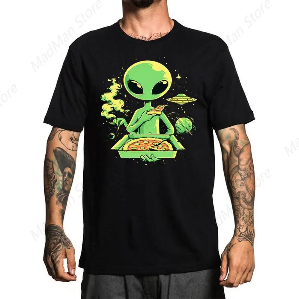 

Футболка Pizza Alien для женщин и мужчин, хлопковые дышащие повседневные футболки с рисунком