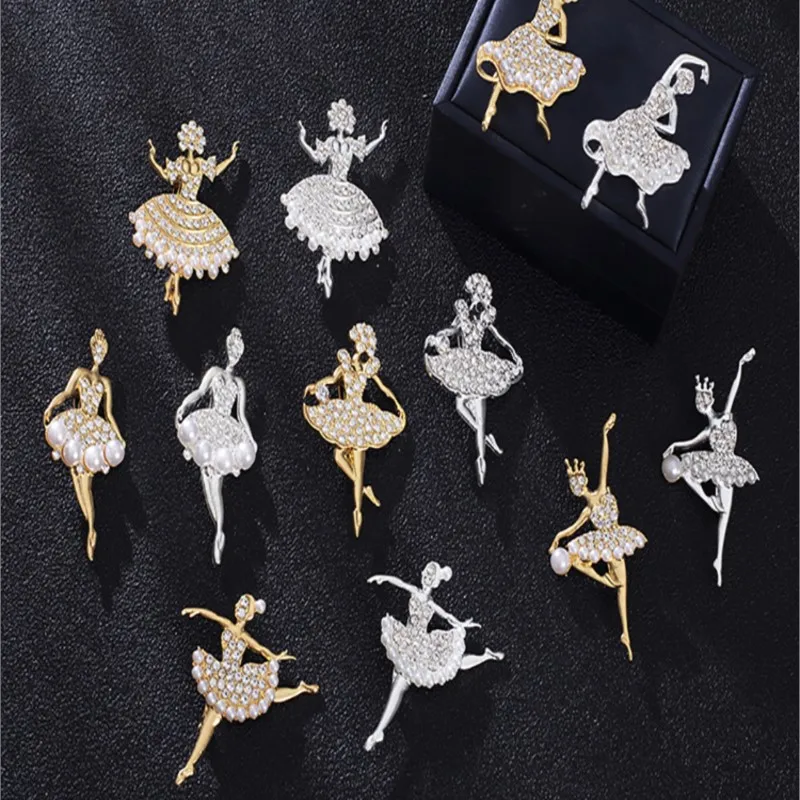 1 Pc High Quality Dancing Series Brooch Fashion Rhinestone Cute Crystal Ballerina Brooch Clothing Accessory Supplies