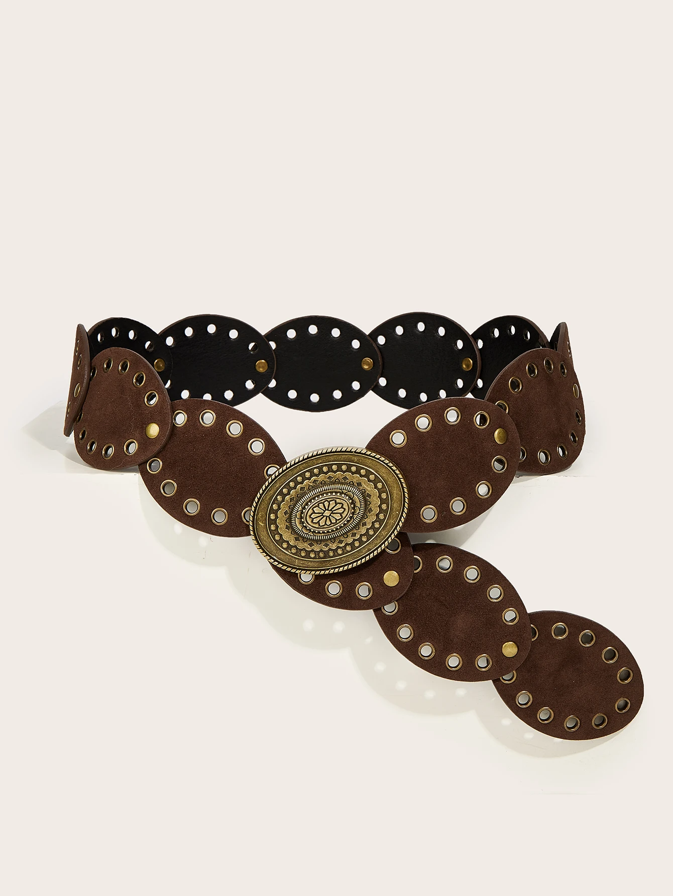 1 Piece Bohemian Punk Style Women's Hollow-Out Patchwork Belt, Y2K Western Style Belt with Antique Bronze Buckle Decoration in Coffee-Colored Suede, Perfect for Pairing with Coats, Sweaters, Dresses, Casual Wear, Vacations, Leisure Outings, Parties, Campus, Music Festivals, Winter