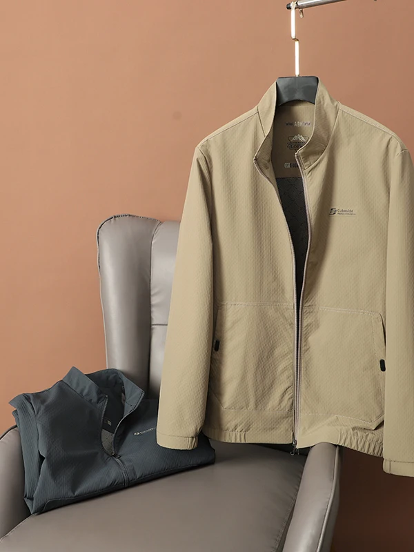 

Повседневная легкая мужская куртка с воротником-стойкой, модная городская весенняя куртка для поездок на работу, деловое пальто для молодых мужчин с длинными рукавами