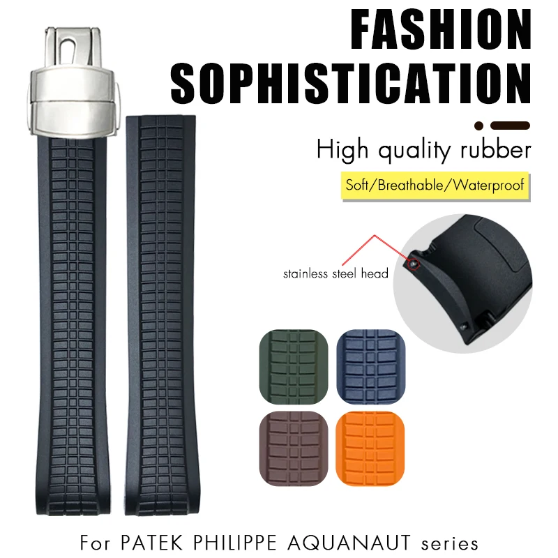 21mm Curved End Silicone Rubber Watchband Fit for Patek PP Philippe AQUANAUT 5167A Black Blue Orange Soft Watch Strap Bracelets