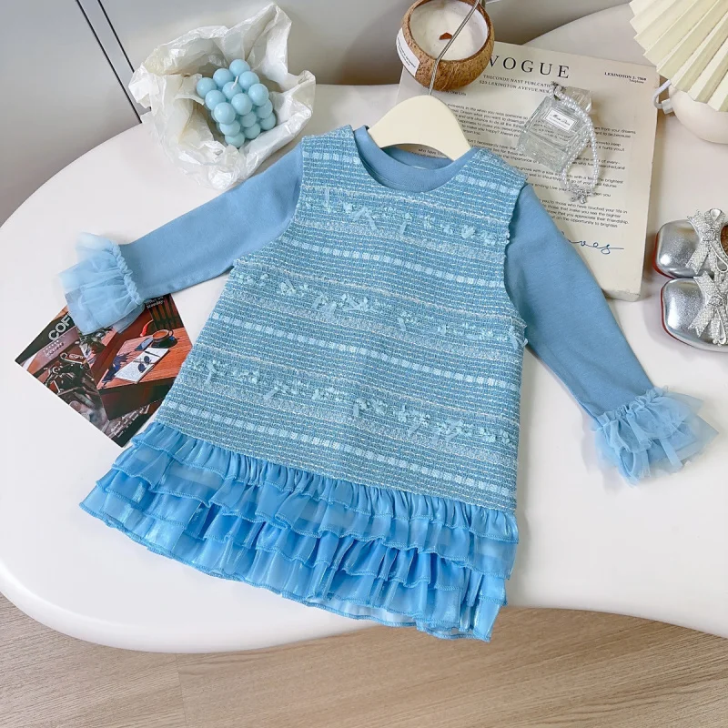 

New Girls' Outfit2025Spring and Autumn New Fashion Vest Dress and Base Shirt Two-Piece Set for Baby Girls