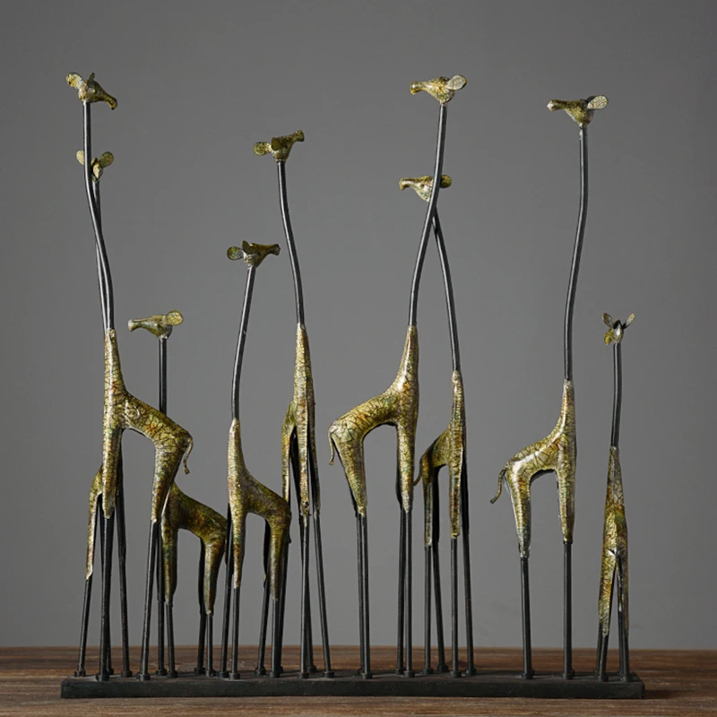 ving room decoration, giraffe, new Chinese style creative metal deer, old foyer handicraft decorations