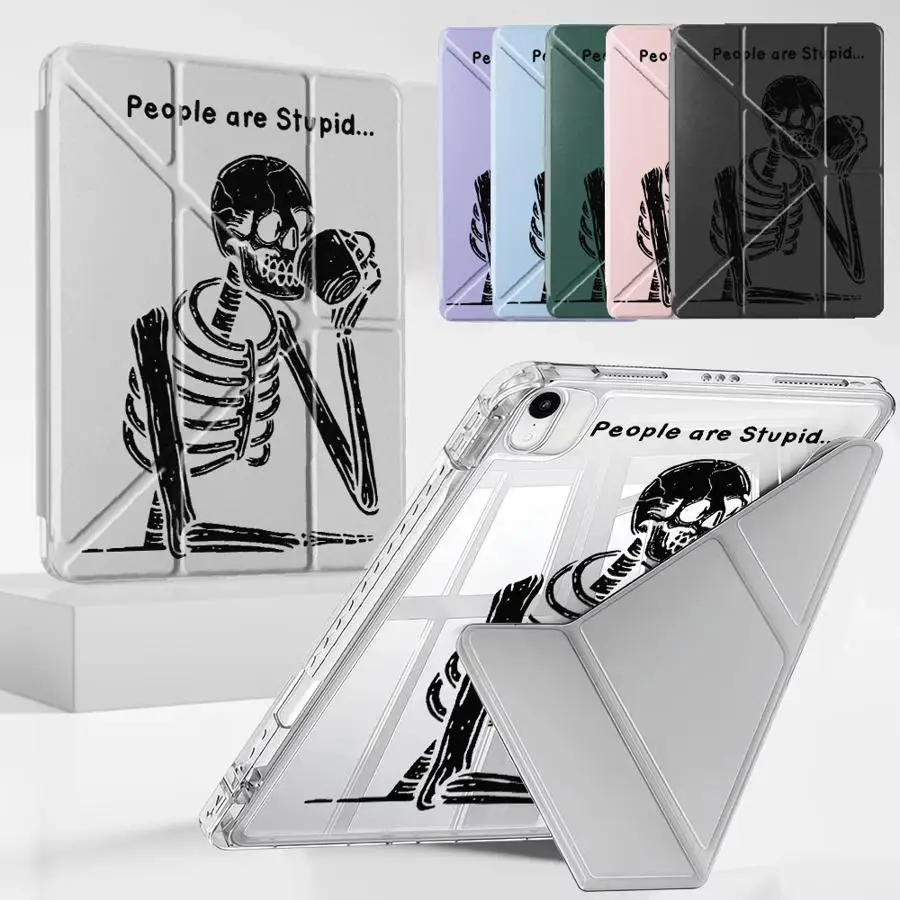 Skeleton Drinking Water Y-Fold Holder Cover Tablet Case For iPad Air 4 5 M3 M2 1 2 M4 11inch Mini 6 7 Pro 11th 10th 9th 8th 7th