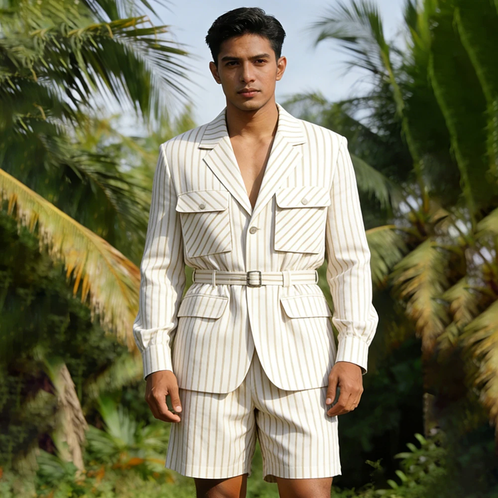 

Tailor-Made Men's Suits Elegant Single Breasted Notch Lapel Blazer Luxury Summer 2 Piece Jacket Pants Full Sets Shorts Outfits