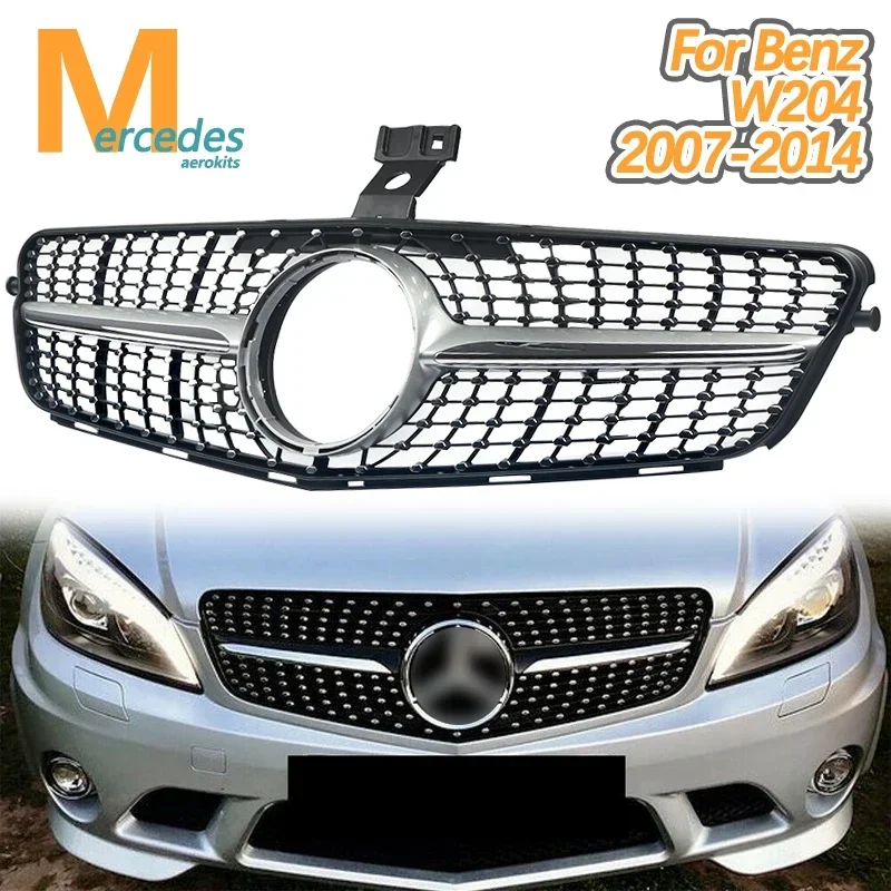 

FOR MERCEDES BENZ C-CLASS W204 2008-2013 FRONT GRILLE DIAMOND STYLE CHROME+BLACK