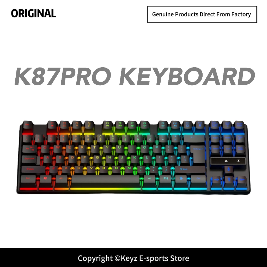 Mini Wired Gaming Keyboard 87 Keys RGB Backlit USB Membrane Ergonomic Tripod Suspended Keycaps for PC Laptop