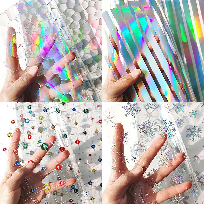 46x135cm Holographic Faux Leather Sheets Transparent PVC Vinyl Colored Soft Plastic Film Fabric for DIY Handbags Making Craft