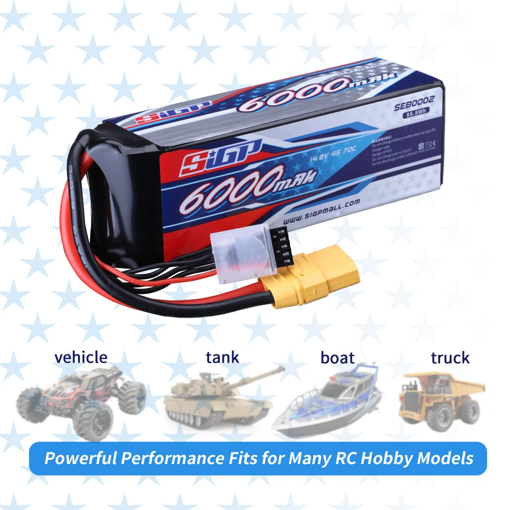 4S Lipo Battery 14.8V 6000mAh 7300mAh 70C Soft Pack with XT90 Connector for RC Car Truck Tank Boat Racing Hobby SIGP Lipo