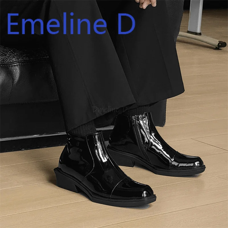

Side Zipper Chelsea Boots Fashionable Pointed Short Boots Trendy High Top British Minimalist Style Unisex Leather Boots