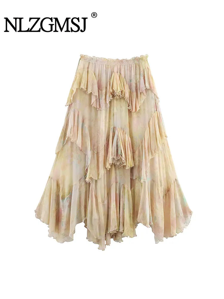 

NLZGMSJ 2025 уличная шикарная женская юбка с принтом, многоуровневая длинная прямая юбка, новая модная летняя праздничная женская длинная юбка