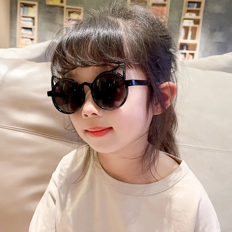 

Children's Sunblock Sunglasses Cartoon Personality Cat Ear Decorative Sunglasses Girls Sunglasses Baby Sunshade Mirror
