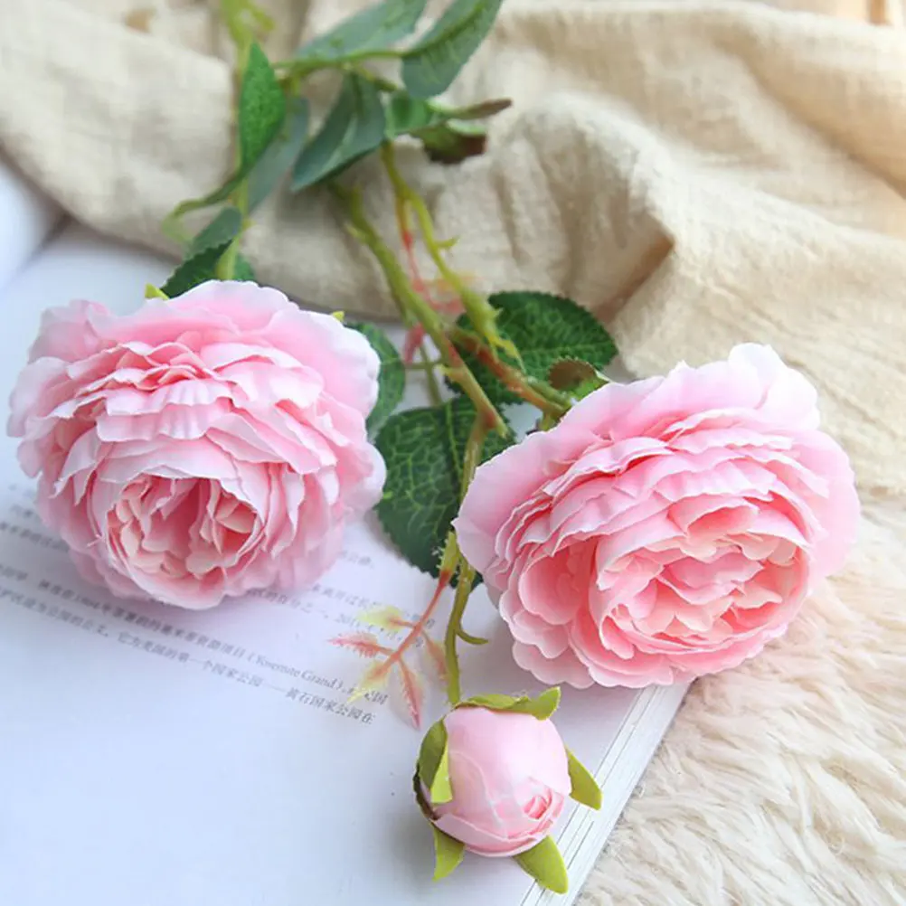 

4Pcs Simulation Rose Flower Lifelike Artificial 3-Heads Bouquet for Wedding Party Decor Home Vase Arrangement Photography Props