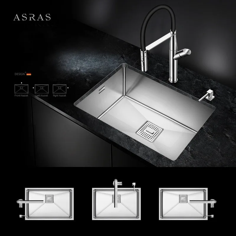 ASRAS 304 Stainless Steel Handmade Kitchen Sink Combo Europe Style Size Large and Small Single Bowl Undermount Vegetable Basin