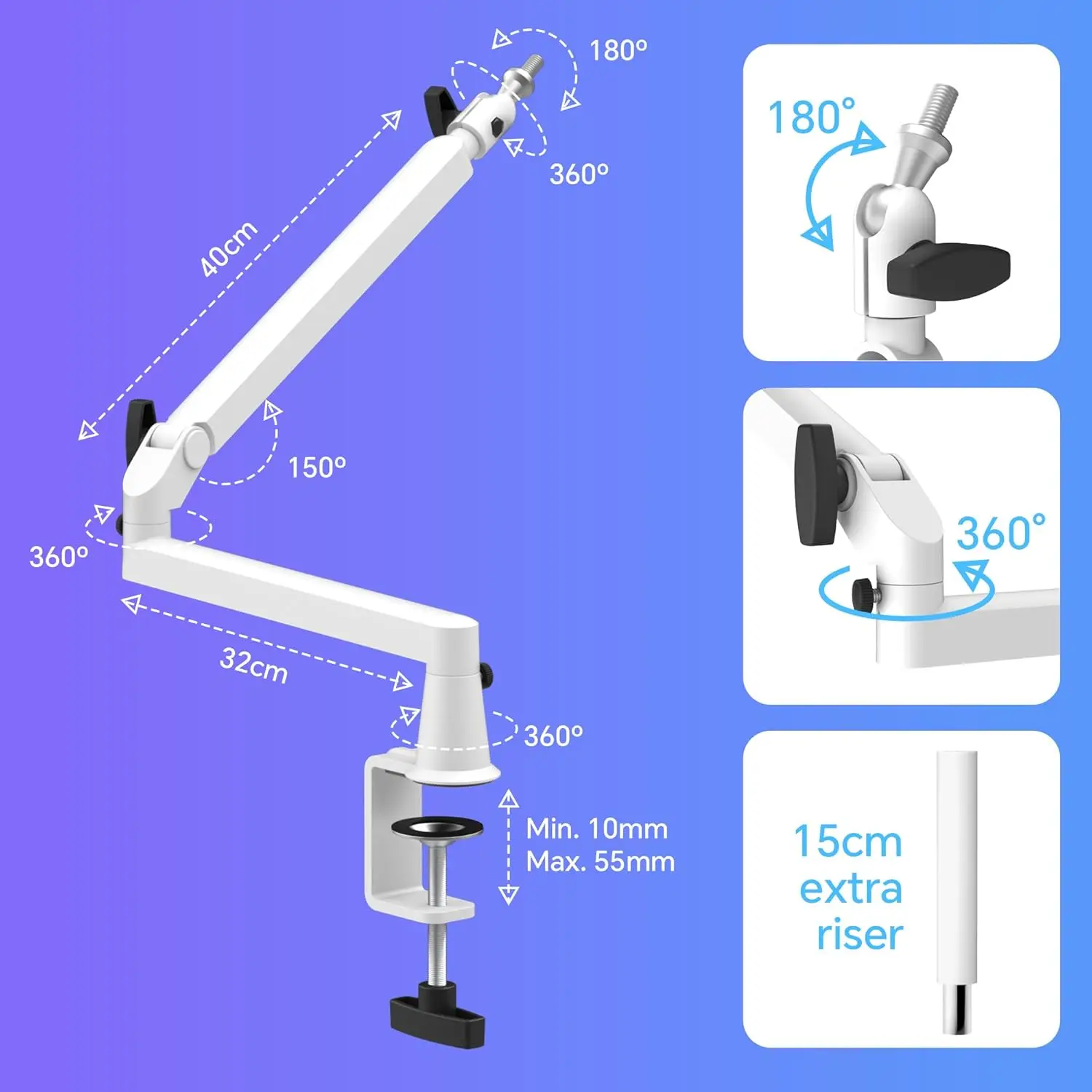Adjustable Aluminum Folding Computer Microphone Stand Stand Low Profile Podcast