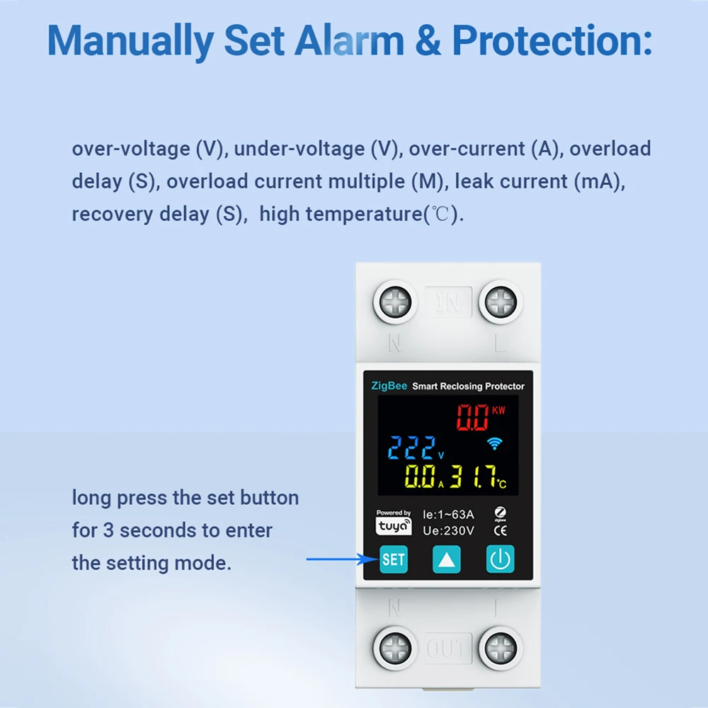 SmartLife TUYA ZigBee 2P/63A Circuit breaker Earth Leakage Over Under Voltage Protection Protector Relay Switch Energy kWh Meter