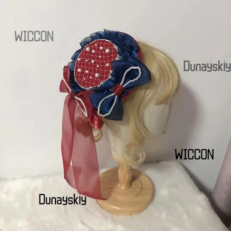 سنو وايت لوليتا بونيه الحلو شبكة قبعة مسطحة مع انفصال القوس كم الأصفاد خرافة الأميرة خوذة تأثيري/هالوين