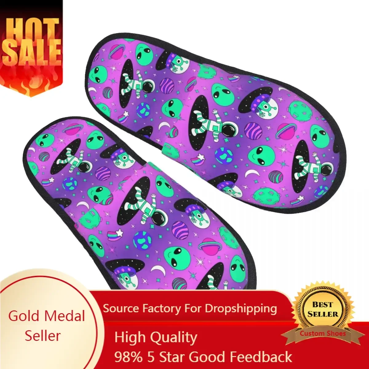 

Custom Astronauts And Alien Soft Memory Foam House Slippers Women Space Travel Exploration Cozy Warm Anti-Skid Slipper