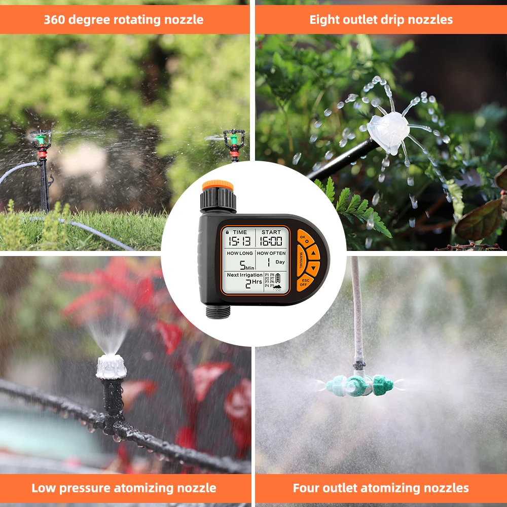 MUCIAKIE 20M Smart Garden Timer Irrigation Set IPX5 Waterproof LCD Automatic Watering Controller Set With Rain Sensor for Farms