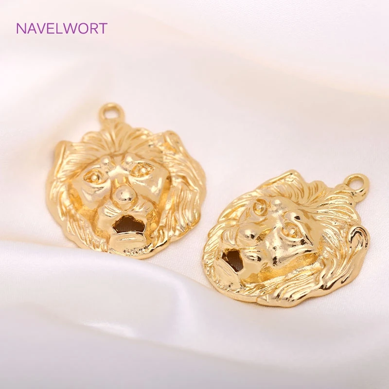 Trendy 34.5mm*28.5mm Lion Pendant Brass Metal Real Gold Plating Animal Shape Charms DIY Fashion Jewelry Making Findings